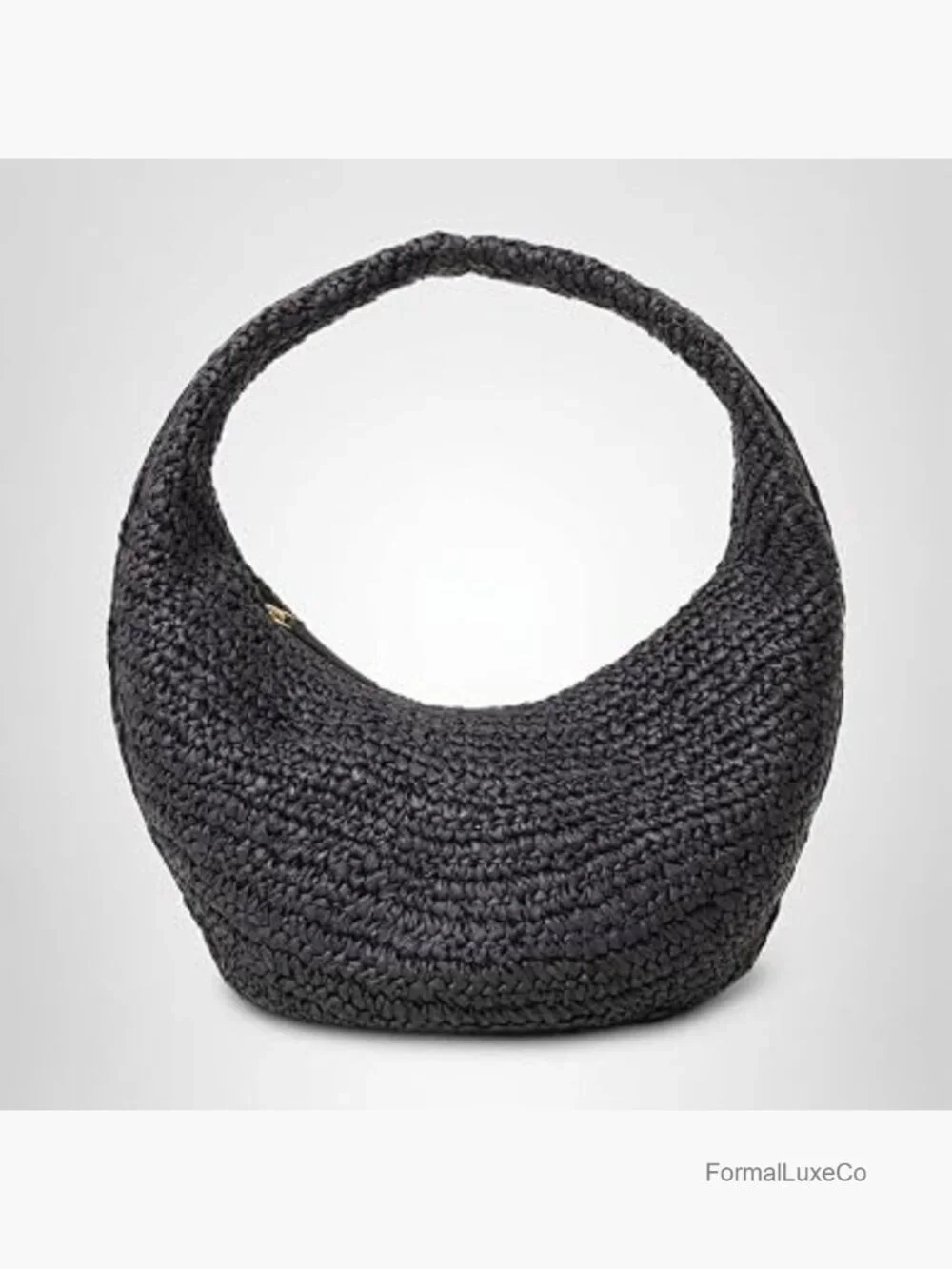 Paper Raffia Hobo Bag with Zipper Closure, Fully Lined Circle Bag, Stylish